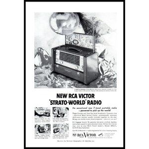 1953 RCA Victor Strato-World Radio Vintage Print Ad Christmas Tree Ball Wall Art